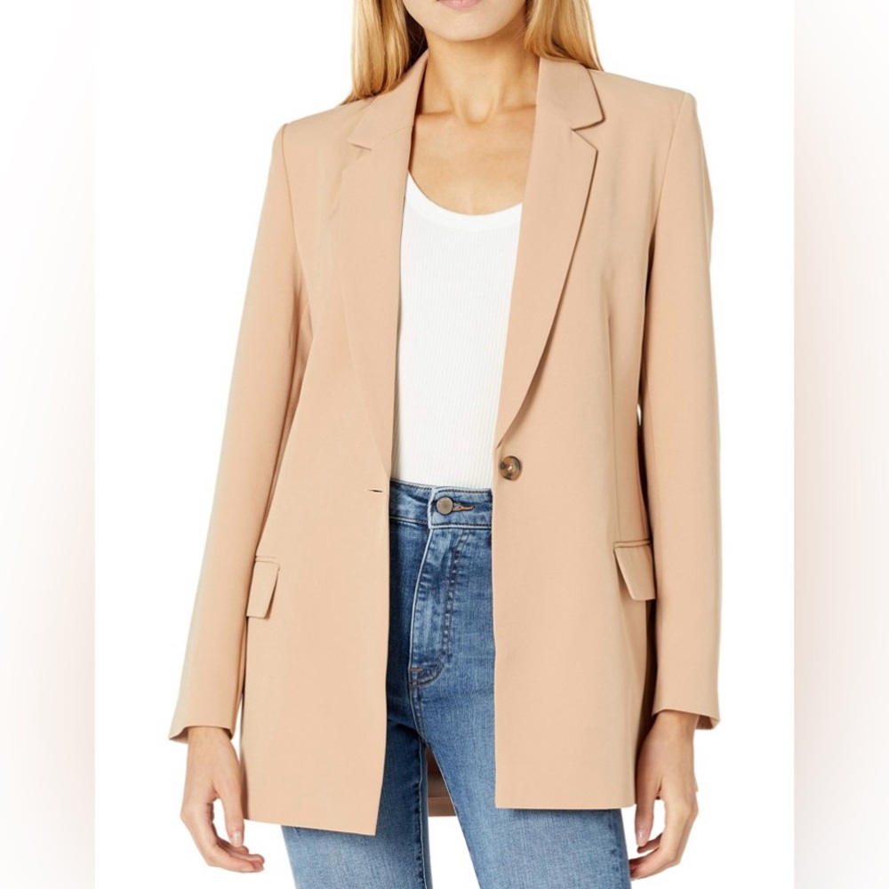 Beige Longline Single-Button Blazer